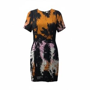 Line & Dot Tropical Palm-Print Mini Dress in Orange, Black & Pink